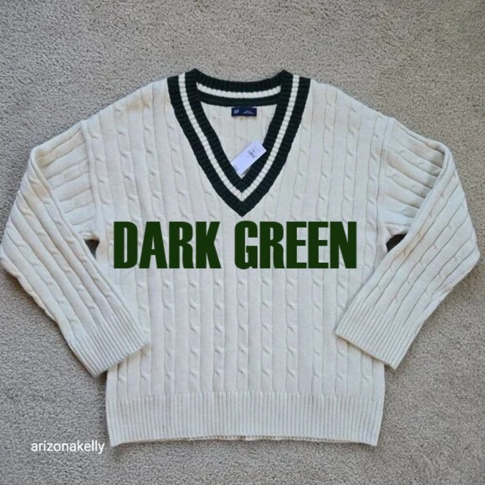 NWT GAP Sweater Tennis Polo Cricket Cable Knit GREEN - Picture 1 of 8